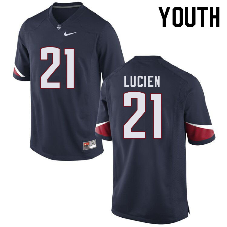 Youth #21 Jeremy Lucien Uconn Huskies College Football Jerseys Sale-Navy - Click Image to Close